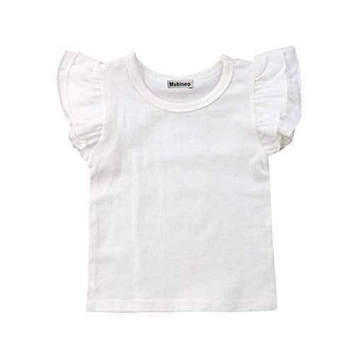 Mubineo Toddler Baby Girl Basic Plain Ruffle Sleeve Cotton T Shirts Tops Tee Clothes (White, 3-4T)