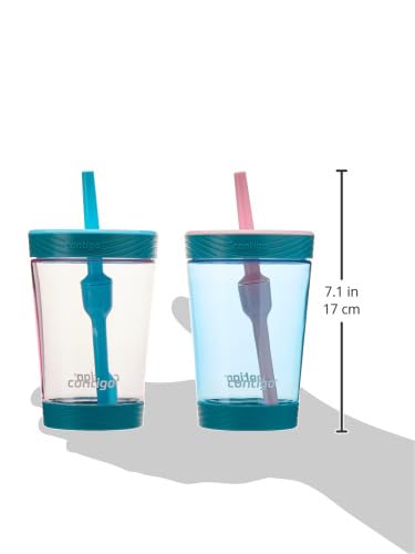 Contigo Kids Spill-Proof 14Oz Tumbler With Straw And Bpa-Free Plastic, Fits Most Cup Holders And Dishwasher Safe, 2-Pack Strawbe