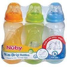 Nuby Non-Drip Standard Neck Bottles, 10 Ounce (Orange/Green/Aqua)