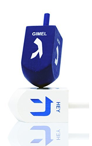 The Dreidel Company Hanukkah Extra Large Blue & White 3' Inch Wooden Dreidel Hand Painted, Includes Game Instruction Cards (Pac