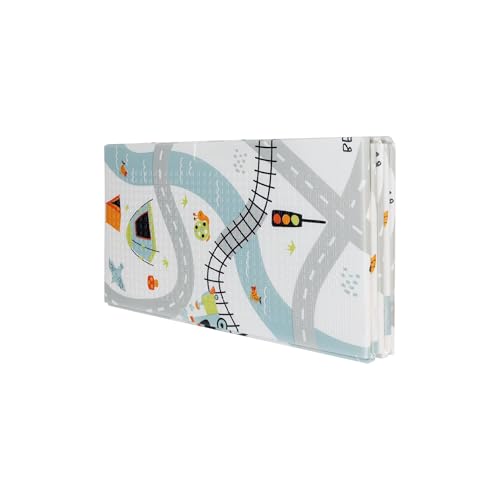 Nuby Reversible Baby Floor Mat - Foldable and Lightweight Foam Infant Play Mat - 77 x 58 - Easy Storage and Travel - Car Tracks/