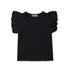 Mubineo Toddler Baby Girl Basic Plain Ruffle Sleeve Cotton T Shirts Tops Tee Clothes (Black, 1-2T)