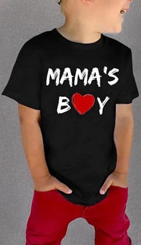 Rrhss Toddler Mama'S Boy Cotton Shirt Baby Valentines Day Tee Black