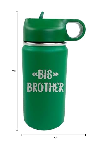 The Crafty Engineer Big Sister Big Brother Kids Water Bottle, Engraved Design With Flip Top Lid (Green)