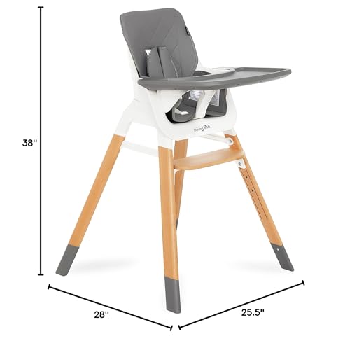Dream On Me Nibble Wooden Compact High Chair In Light Grey | Light Weight | Portable |Removable Seat Cover I Adjustable Tray I B