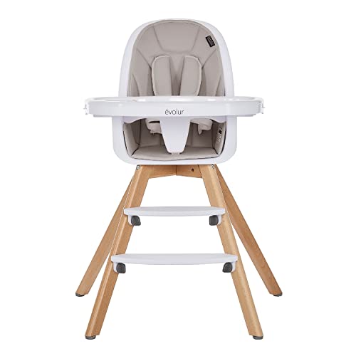 Evolur Zoodle 2 In 1 Baby High Chair In Light Grey, Easy To Clean, Adjustable And Removable Tray, Compact And Portable Convertib