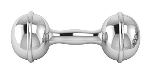 Krysaliis Sterling Silver Dumbbell Rattle For Newborn Baby Boy And Baby Girl | Non-Tarnishing | Durable | And Custom Engravable