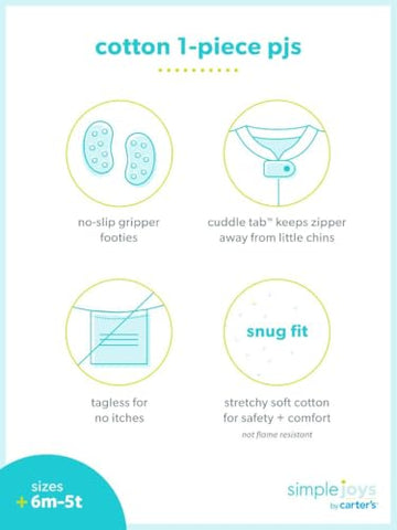 Simple Joys By Carter'S Baby Boys' 3-Pack Snug Fit Footed Cotton Pajamas, Black Monster/Blue Dinosaur/Grey Stripe, 12 Months