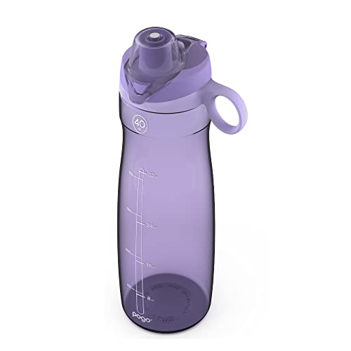 Pogo Plastic Water Bottle With Soft Straw Lid And Carry Handle, Bpa Free, Dishwasher Safe, 40 Oz, Lilac
