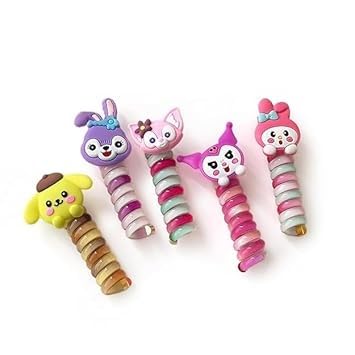 Wecroo Cute Cartoon Character Hair Clips, Colourful Spiral Design, Kids Hair Accessories, Strong Grip Elastic Hair Bands For Pon
