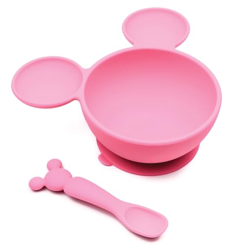 Bumkins Baby Bowls, Disney Minnie Mouse Silicone Baby Feeding Set, Suction Bowls For Baby And Toddler With Spoon, First Feeding