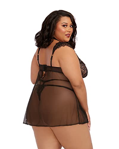 Dg Lace Babydoll With Thong Blk 2X