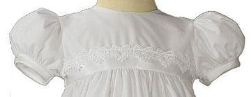 White Polycotton Christening Baptism Gown With Lace Trim & Bonnet - 6 Month