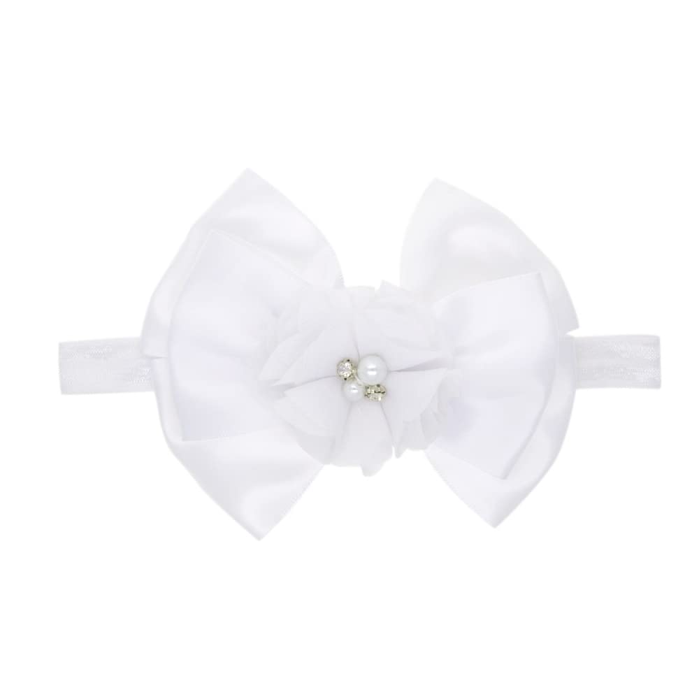 Baby Baptism Headband Bow Newborn Christening Hair Band Baby Baptism Lace Headwear Bbg48 (Flower Bow)