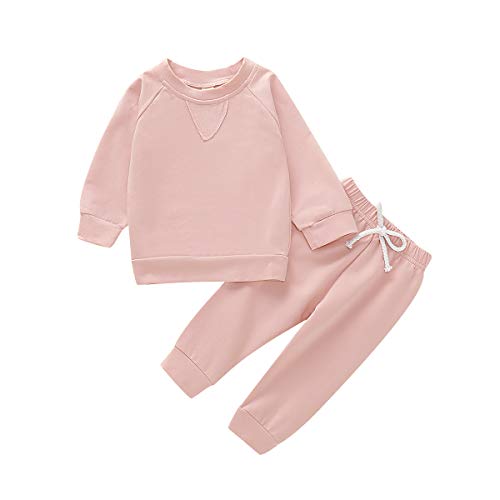 Happyma Toddler Baby Girl Pants Sets Solid Color Long Sleeve Blouse Top + Pants Fall Winter Outfits Clothes 6 Months To 4T (Pink