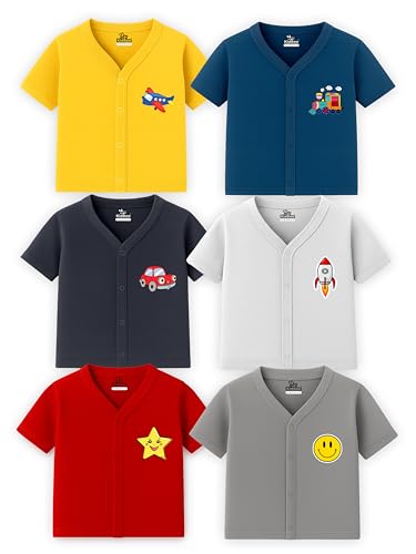 Kidbee Baby Half Sleeve Cotton Jabla/TShirt/Top Front Open Pack Of 6 (In, Age, 12 Months, 18 Months, Regular, PlJhsMulti6P