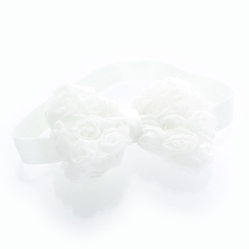 My Lello Girls Fabric Rose Bow Headbands 2 Pack (Ivory/White)