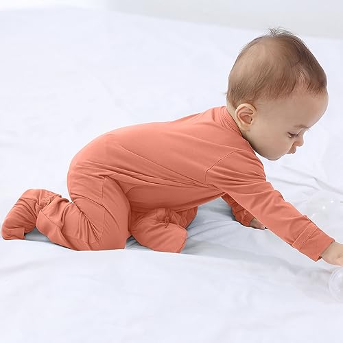 Guisby Baby Footed Pajamas With Mitten Cuffs,Double Zipper Sleepers Orange 12-18 Months