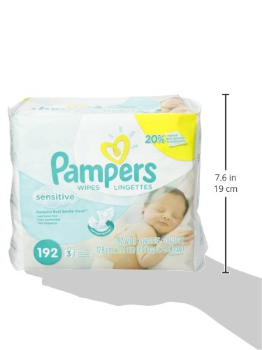 Pampers Sensitive 3X Refill Wipes - 192 Per Pack - 4 Packs Per Case.