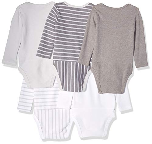 Hanes Baby Long Sleeve, Ultimate Flexy Bodysuits Boys & Girls, 5-Pack, Grey Stripe, 6-12 Months
