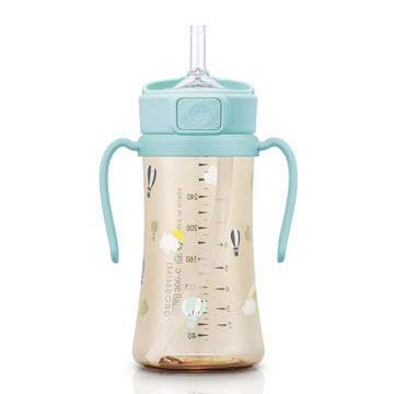 Grosmimi Flip Top Spill Proof Sippy Cup, Ppsu, Bpa Free, 10 Oz, Stage 2 Straw For Toddlers (Air Balloon)