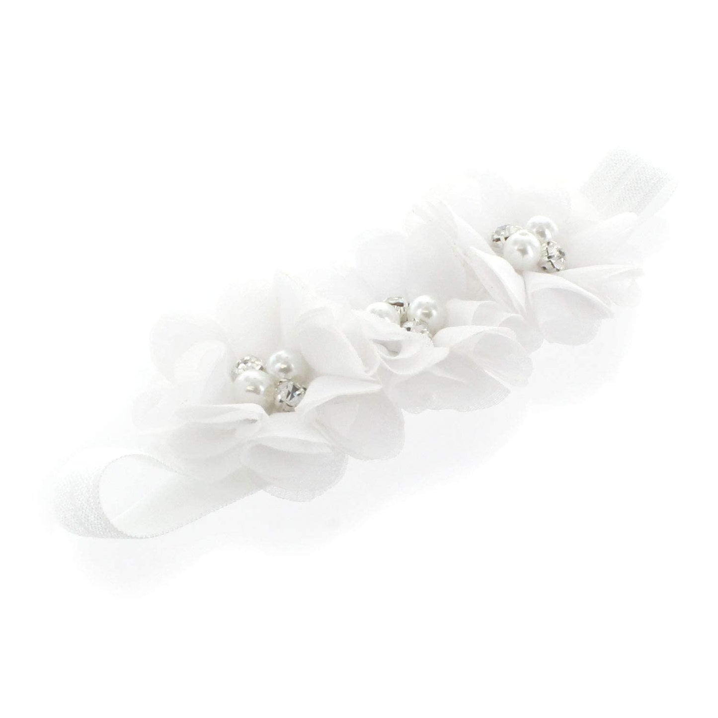 My Lello Baby Flower Headbands Fabric Beaded Trio Stretchy Elastic Pair (Ivory/White)
