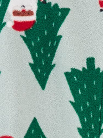 Simple Joys By Carter'S Kids' Holiday Loose-Fit Flame Resistant Fleece Footed Pajamas, Light Grey Snowflake/Mint Green Christmas