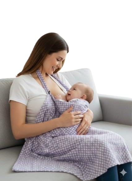 Breastfeeding Nursing Cover Apron For Moms | Cotton Feeding Cover With Neck Strap & Adjustable Clip | Privacy Cover For Baby Fee