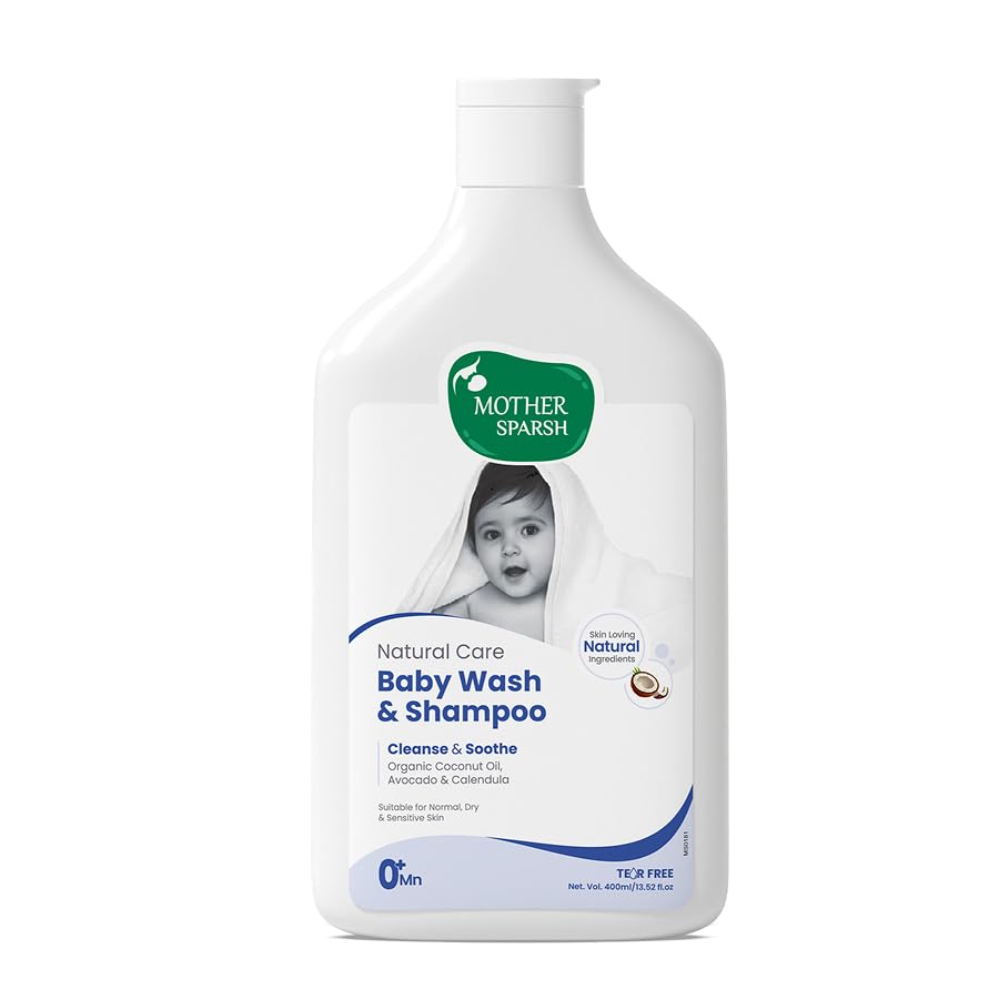 Mother Sparsh Natural Care Baby Wash & Shampoo-400Ml | Baby Head To Toe Wash | Tear Free Formula With Organic Coconut Oil, Calen