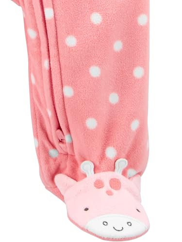 Simple Joys By Carter'S Baby Girls' Fleece Footed Sleep And Play, Pack Of 2, Charcoal Forest Animals/Light Pink Dots, Newborn