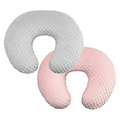 Owlowla 2Pack Nursing Pillow Cover Grey&Pink Nursing Pillow Covers Set Breastfeeding Pillow Slipcover Fits Naked Nursing Pillow