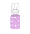 Lifefactory 4-Ounce BPA-Free Glass Baby Bottle with Protective Silicone Sleeve and Stage 1 Nipple, Lilac
