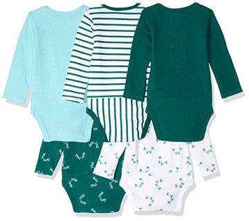 Hanes Baby Boys Ultimate Flexy 5 Pack Long Sleeve Bodysuits Bodystocking, Greens, 0-6 Months Us