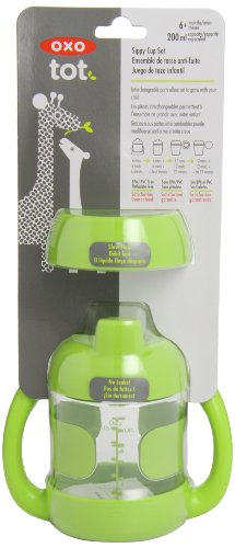 Oxo Tot Sippy Cup Set With Bonus Training Lid And Removable Handles (7 Oz.) - Green
