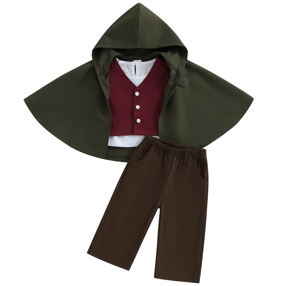 Infant Toddler Baby Boys Halloween Costume Medieval Ring Bearer Long Sleeve Shirt Vest Cloak and Pants 4pcs Outfit Set (Green, 6