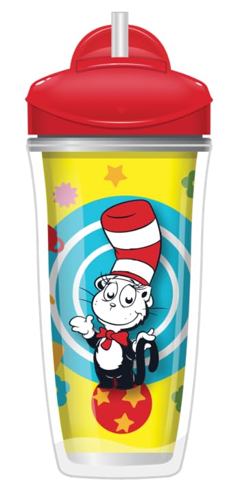 Playtex Baby Sipsters Stage 3 Straw Cups, Dr. Seuss Cat In The Hat 3D Graphics, 9 Oz, 2 Count - Spill-Proof, Leak-Proof, And Ins