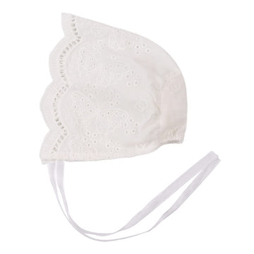 Baby Girl Bonnet Eyelet Lace Cotton Christening Bonnet Toddler Handmade Beanie Sun Protection Hat (Butterfly, 0-3 Months)