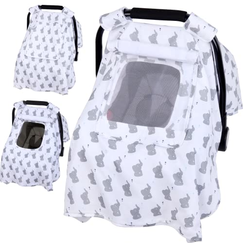 Baby Car Seat Cover, Infant Carseat Canopy With 3 Layers Windows, Breathable Mesh Peep Window, Kick-Proof Carrier Cover For Boys