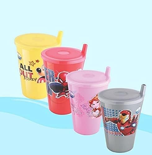 Glenoxzone Plastic Sipper Glasses with Straw and Lid (Multicolour) (4)