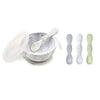Bumkins Baby Bowl, Silicone Feeding Set With Suction For Baby And Toddler, Includes 4 Spoons And Lid, First Feeding Set, Trainin