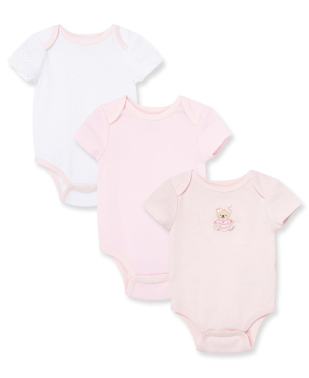 Little Me Baby-Girls Sweet Bear 3 Pack Bodysuit, Pink/Multi, Newborn