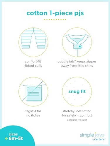 Simple Joys By Carter'S Baby Boys' 3-Pack Snug Fit Footless Cotton Pajamas, Blue Stripe/Green Trucks/White Dinosaur, 5T