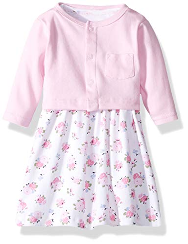 Luvable Friends Baby Girls And Cardigan Casual Dress, Pink Floral, 0-3 Months Us