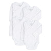 Baby Side Snap Bodysuit Set, Long Sleeve Cotton Boy Girl Kimono Onesie, 4 Pack - White-Long Sleeve, 6-12 Months