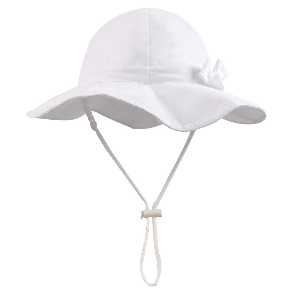 Baby Sun Hat Girls Floppy Bucket Hat Summer Toddler Outdoor Cap For Swim Beach (White, 50Cm/19.7'(1-2T))