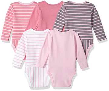 Hanes Baby Boys Ultimate Flexy 5 Pack Long Sleeve Bodysuits Bodystocking, Pink Stripe, 12-18 Months Us