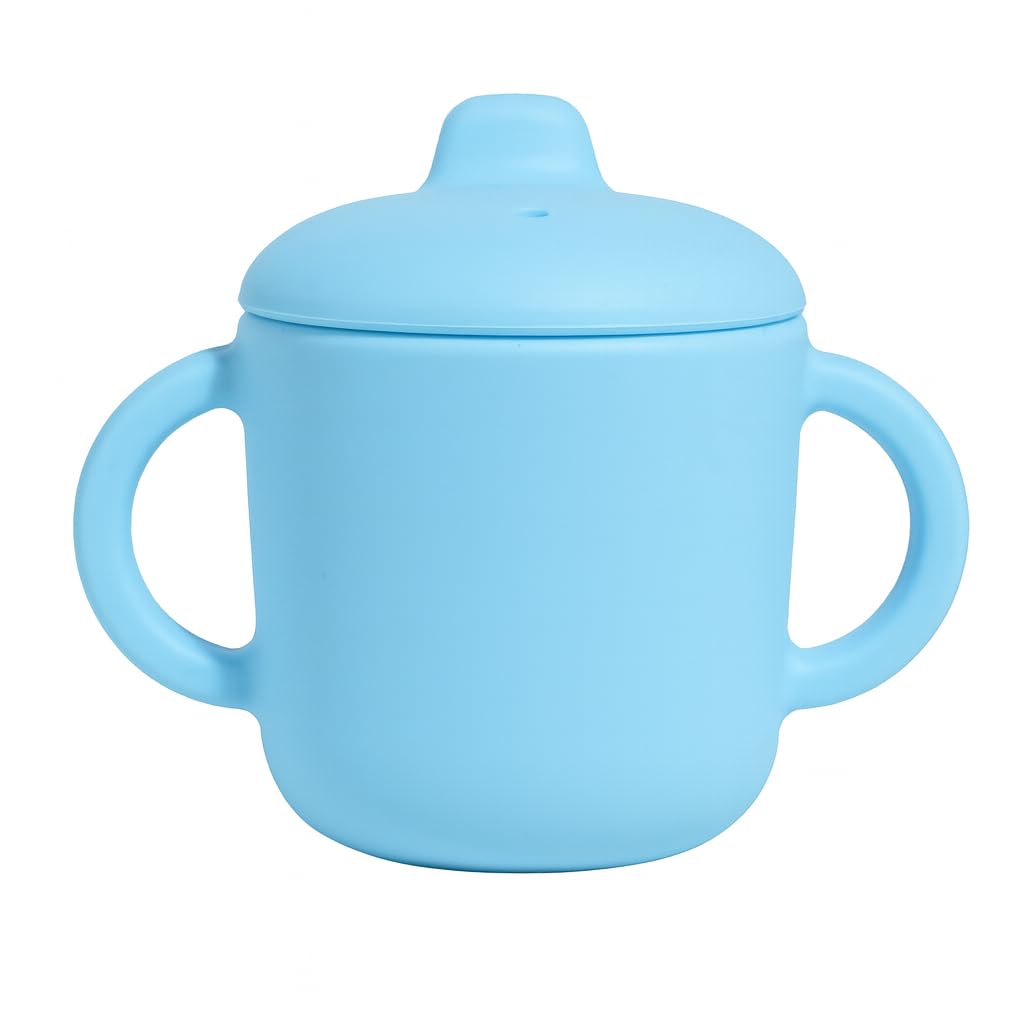Catii 6 Months+ Sippy Cups with Handles, Small Silicone Sippy Cups Leak Proof 5oz,No Spill Sippy cups for Toddlers (Powder Blue)