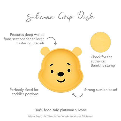Bumkins Disney Toddler And Baby Suction Plate, Silicone Grip Dish, Baby Led Weaning, Kids Feeding Supplies, Non Skid Sticky Bott