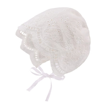 Baby Girl Bonnet Eyelet Lace Cotton Christening Bonnet Toddler Handmade Beanie Sun Protection Hat (Butterfly, 0-3 Months)