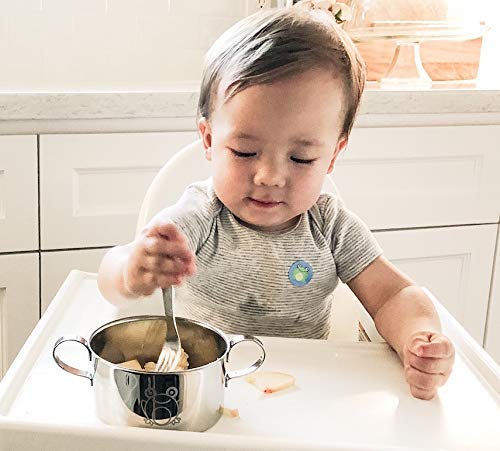 Kiddobloom Montessori Children Stainless Steel Dinnerware Set, Education (1 Bowl, 1 Cup, 1 Divided Plate).High Grade Stainless #